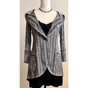 gimmicks by BKE Grey Distressed Hooded Cardigan SZ XS